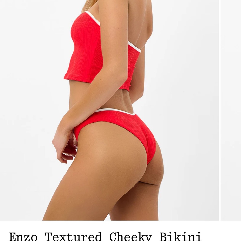 Frankie's Bikinis Red and White Textured Cheeky Bikini